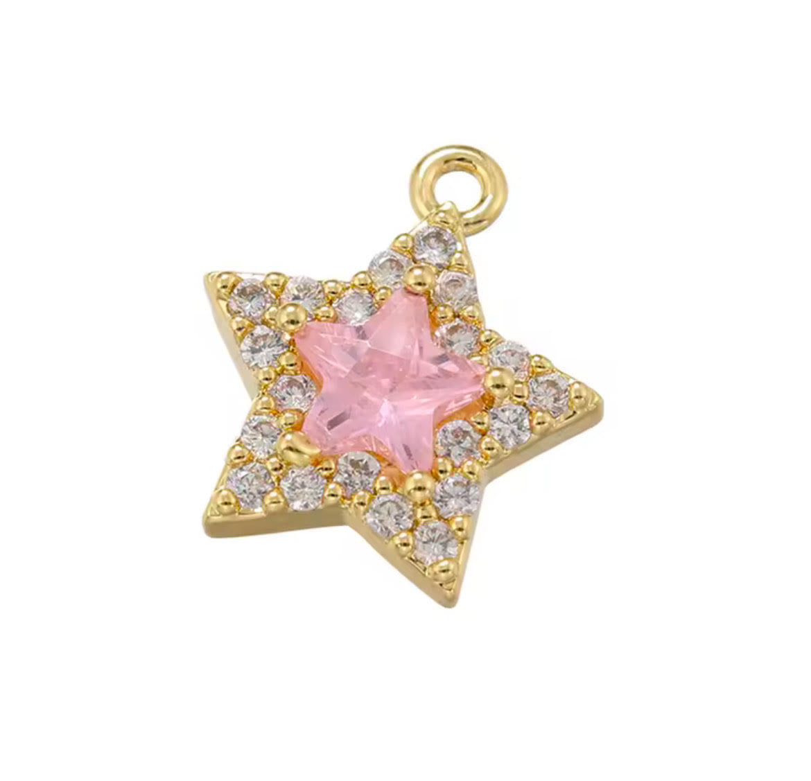 Small Pink Gem Stone Star Charm