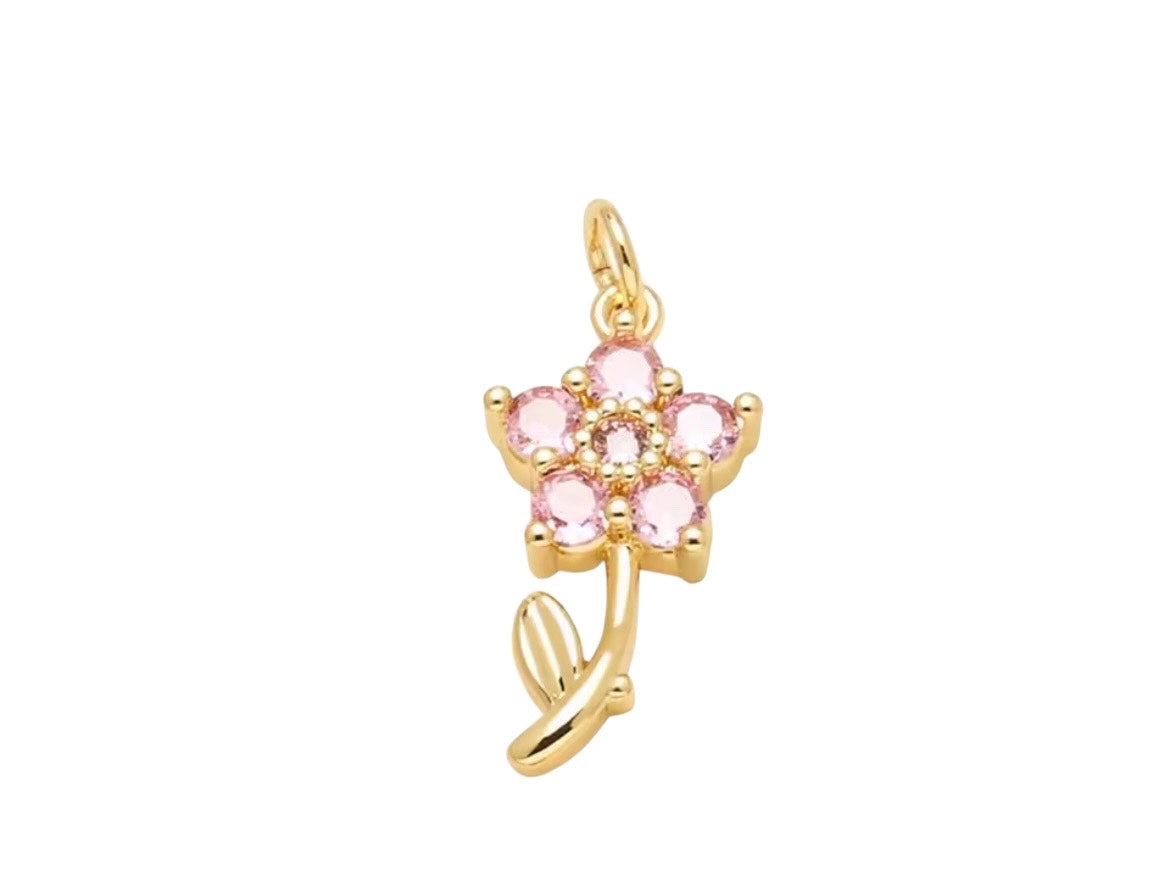 Small Pink Gem Stemmed Flower Charm