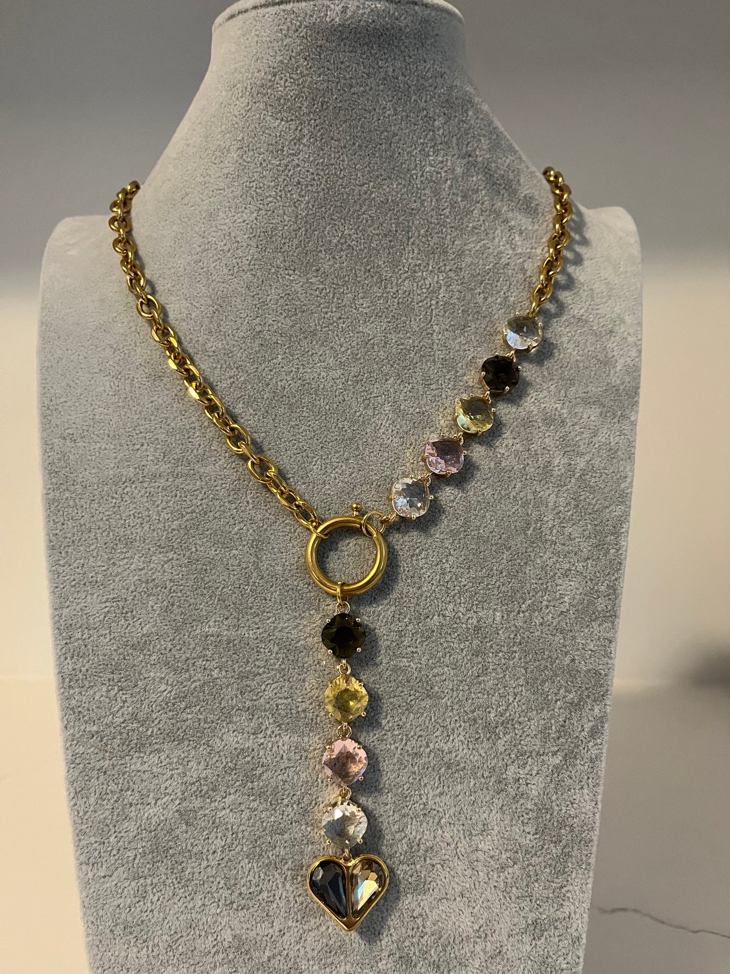 Gem Stone Lariat Charm Necklace I Champagne I Customize Me!