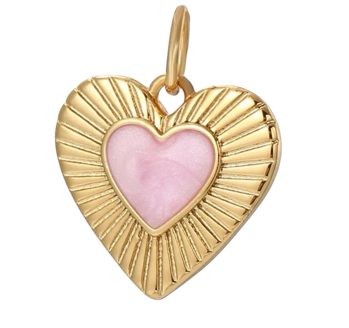 Small Gold Trimmed Pink Heart Charm