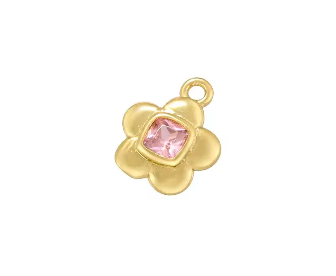 Mini Pink Gem Stone Flower Charm