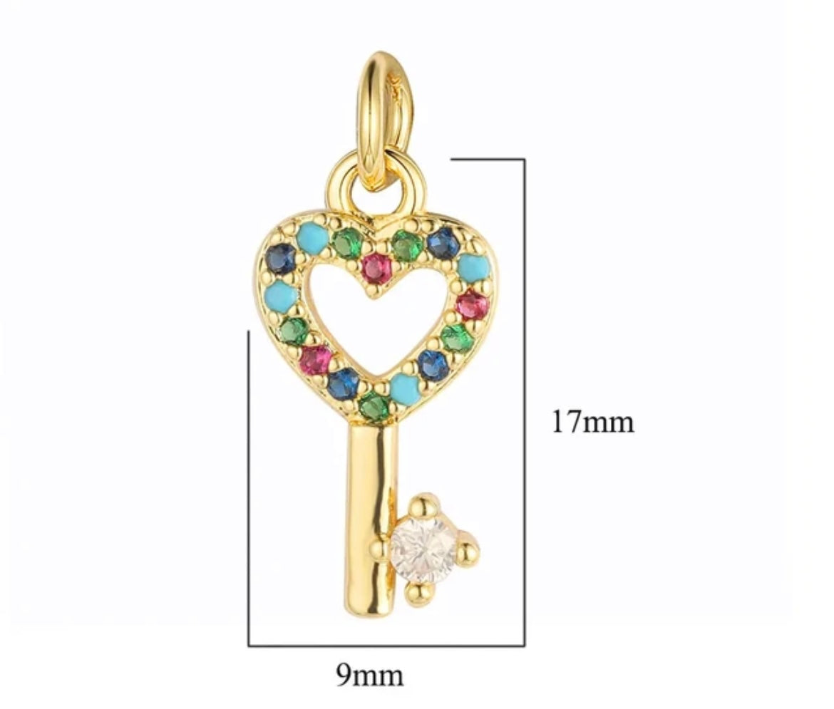 Small Heart Key Charm