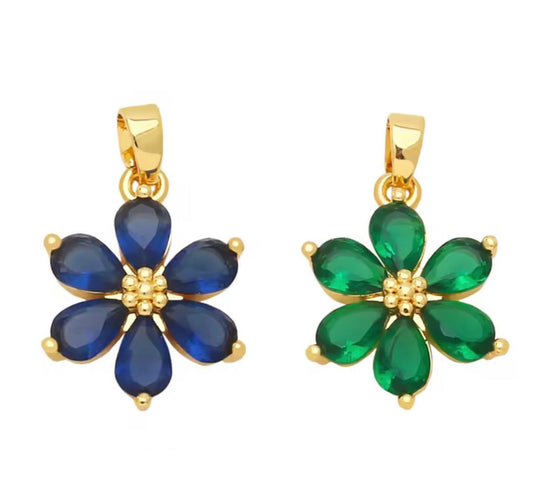 Small Gem Stone Flower Charm