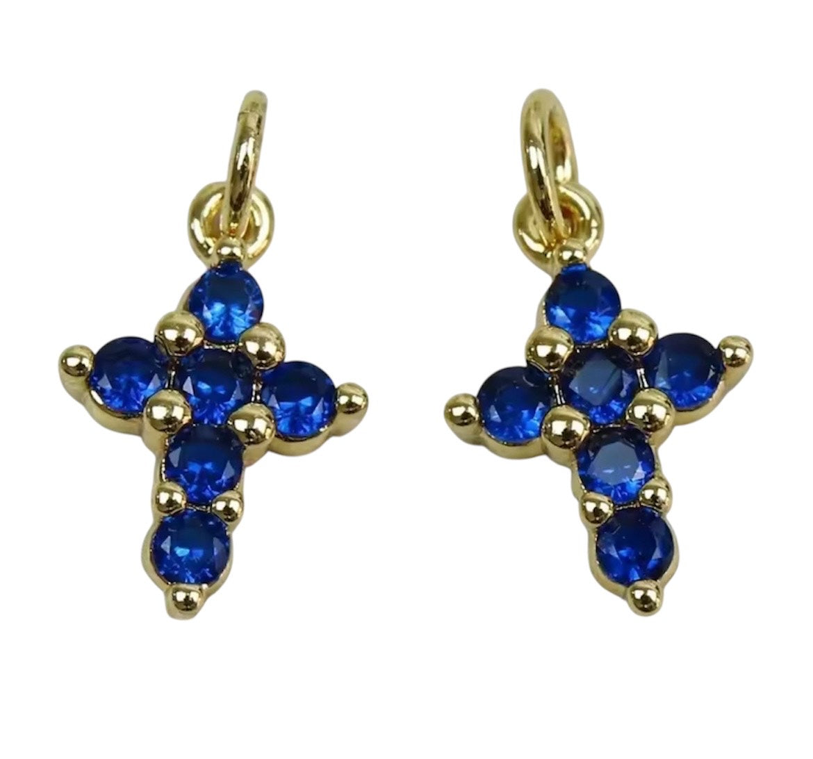 Small Gem Stone Cross Charm