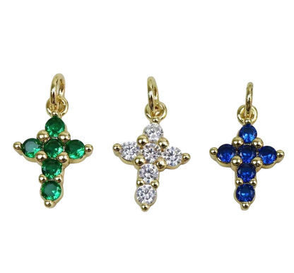 Small Gem Stone Cross Charm
