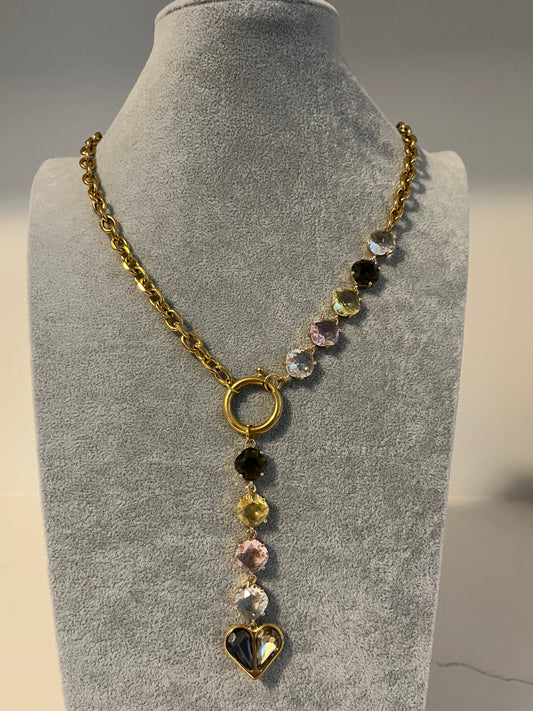 Gem Stone Lariat Charm Necklace I Champagne I Customize Me!