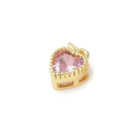 Mini Gem Stone Heart Charm I Pink