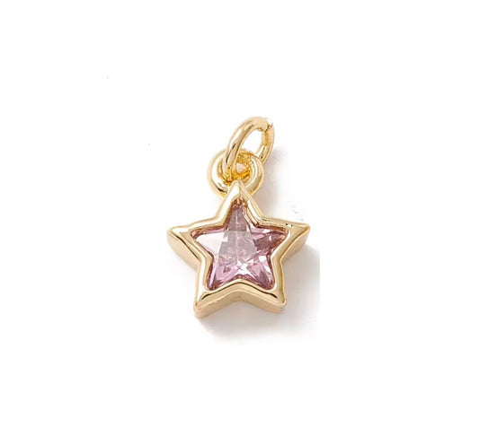 Mini Gem stone Star Charm I Pink