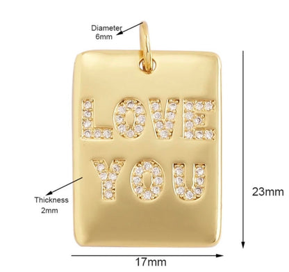 Large LOVE YOU dog tag Charm