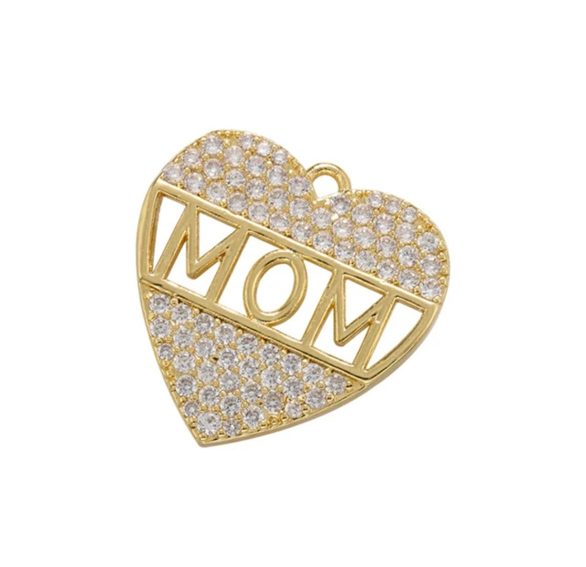 Medium Pave MOM Heart Charm